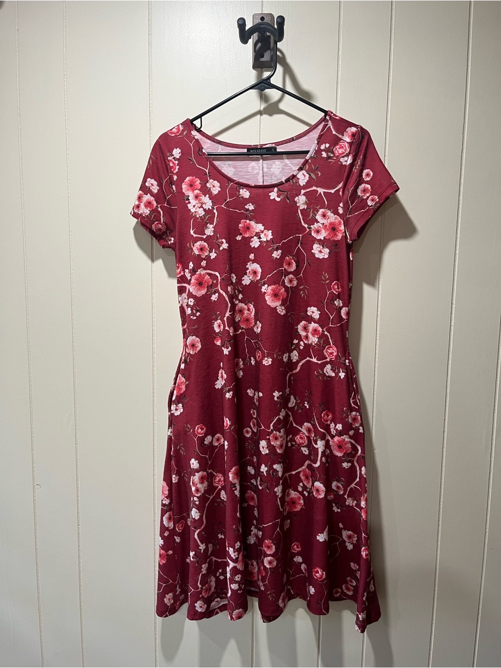 Mikarose Burgundy Floral Short-Sleeve A-Line Dress
